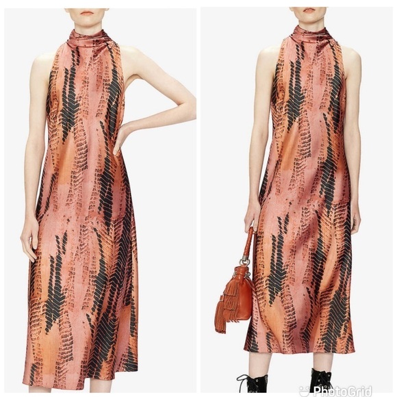 Ted Baker Miraeya snakeskin-print high-neck woven midi dress New with Tags! - Picture 2 of 8